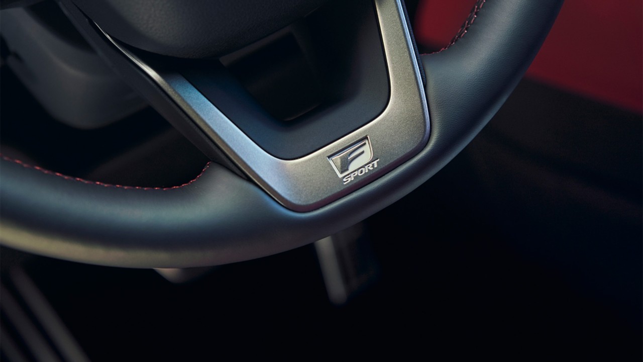 Lexus F Sport logo on a steering wheel